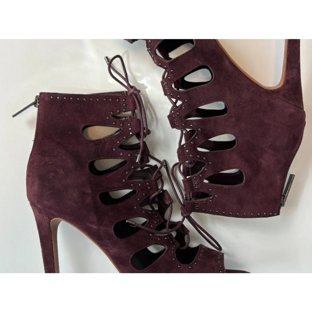 BCBGeneration Burgundy Suede Cutout Lace Up Heels Size 8.5 Consign